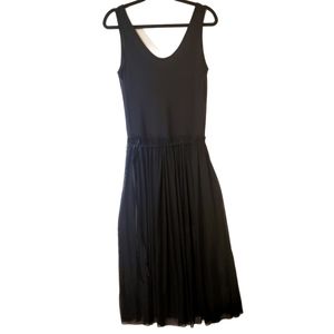 K/Lab Black Tank Dress Sheer Overlay Gather Waist